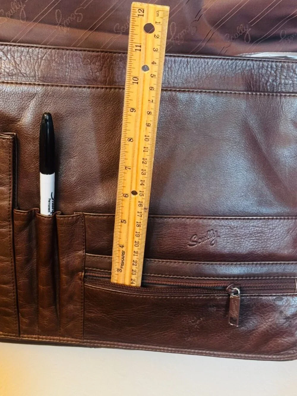 Vtg Rare Scully Leather Messenger Bag 16x11 Brown Crossbod Laptop Organizer READ